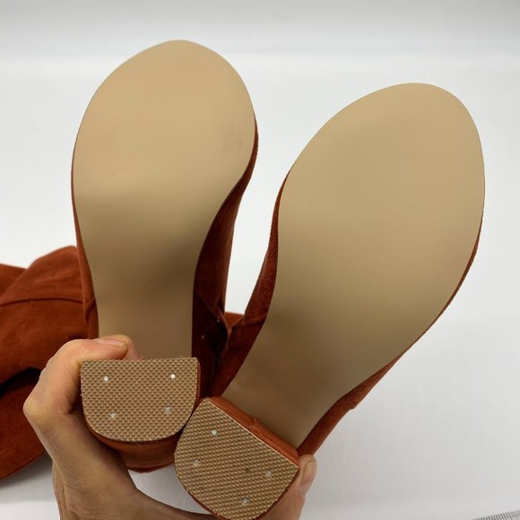 Brown Pointy Toe Chunky Long Boots Heels Pump Pull - Picture 9 of 11